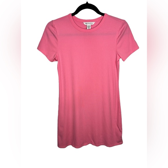 Athleta Signature Rib Tee Dress Bubblegum Raphanus Pink Barbie Size Small - Picture 3 of 13